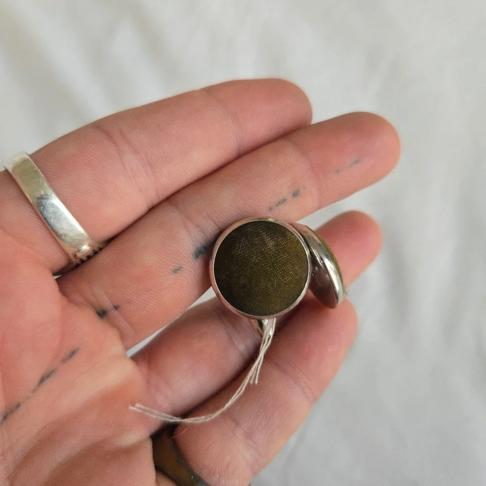 VTG Fabric Inlay Brown‎ Cufflinks OS Mens Round Formal Dapper Retro Mid Century